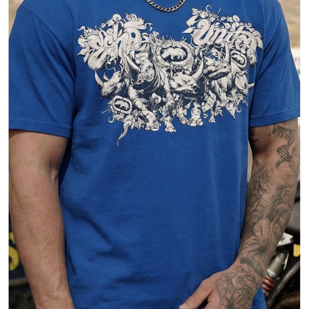 Y2K Grunge 2000s Ecko Unltd Affliction‎ Style Tee Shirt Blue Men's Size XL